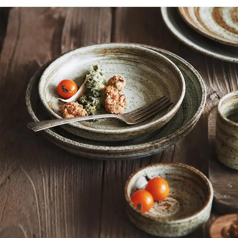 Home Cooking Dinner - Handgemaakte Japanse steengoed serviesgoed, borden en