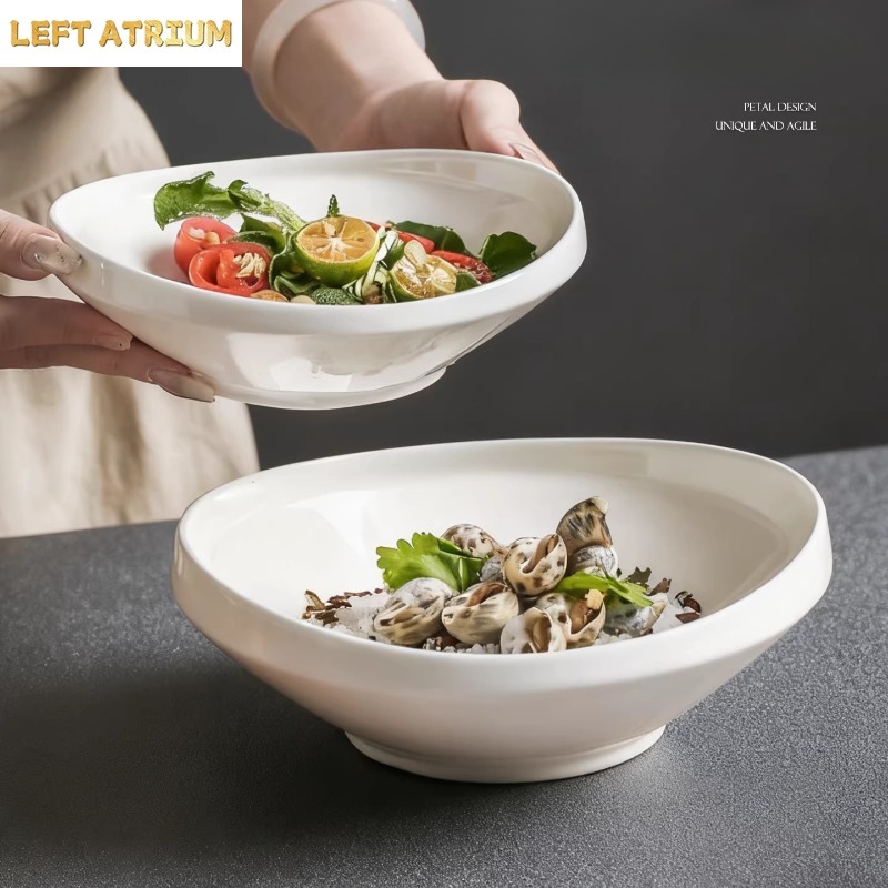 Home Cooking Dinner - 7-inch uniek gevormde witte keramische saladekom,